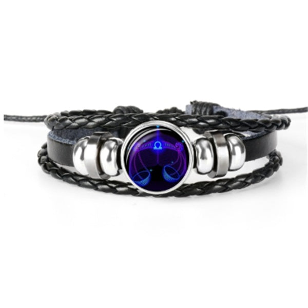 Glow in the Dark Zodiac Constellation Bracelet – 12 Sign Luminous Braided Wristband for All Ages