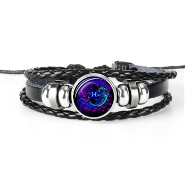 Glow in the Dark Zodiac Constellation Bracelet – 12 Sign Luminous Braided Wristband for All Ages