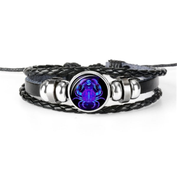 Glow in the Dark Zodiac Constellation Bracelet – 12 Sign Luminous Braided Wristband for All Ages