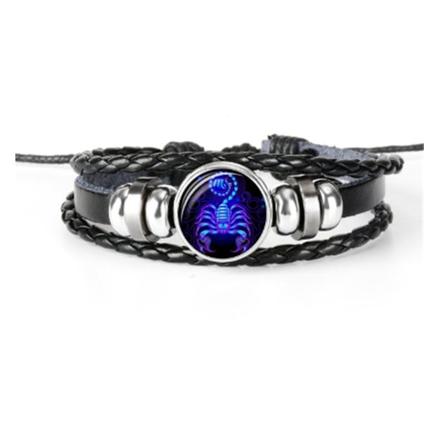 Glow in the Dark Zodiac Constellation Bracelet – 12 Sign Luminous Braided Wristband for All Ages